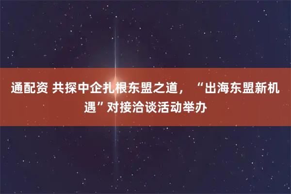 通配资 共探中企扎根东盟之道， “出海东盟新机遇”对接洽谈活动举办