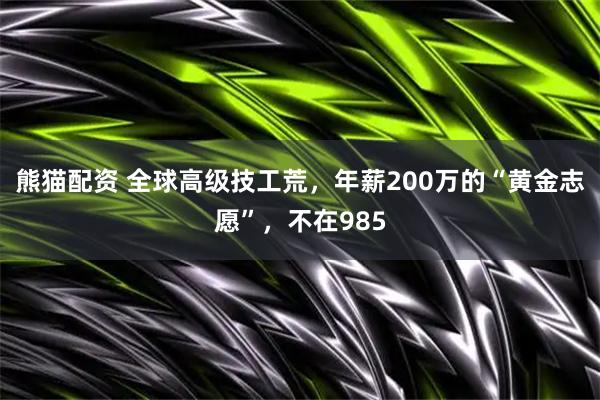 熊猫配资 全球高级技工荒，年薪200万的“黄金志愿”，不在985
